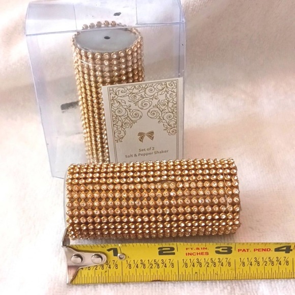 DIAMONDS Salt & Pepper Shakers Set 3" Gold & Bling GORGEOUS New - Picture 4 of 5